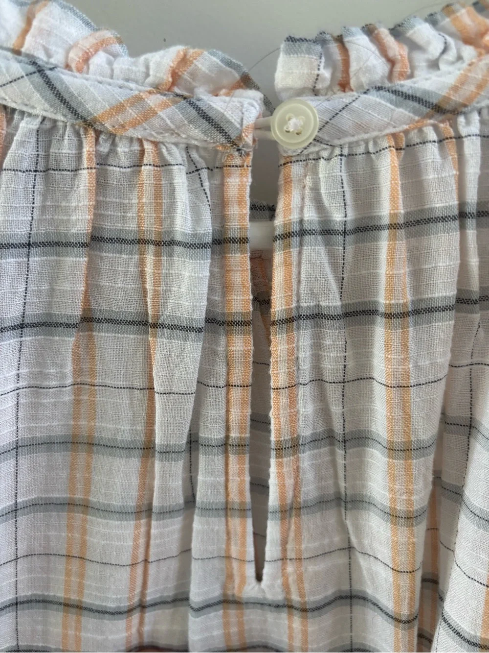 LOFT Plaid Ruffle Neck Peasant Blouse Size Large